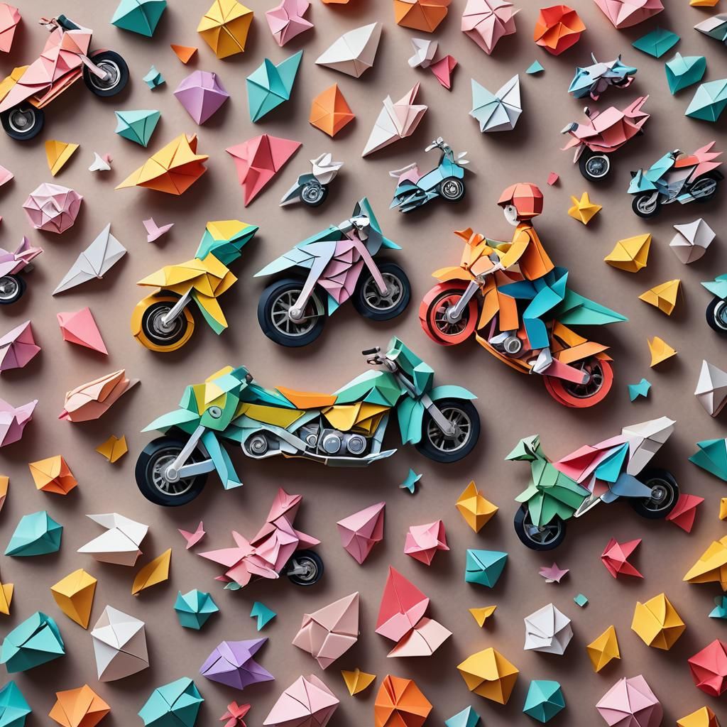 Children Build Origami Motorcycle in Papercraft Style