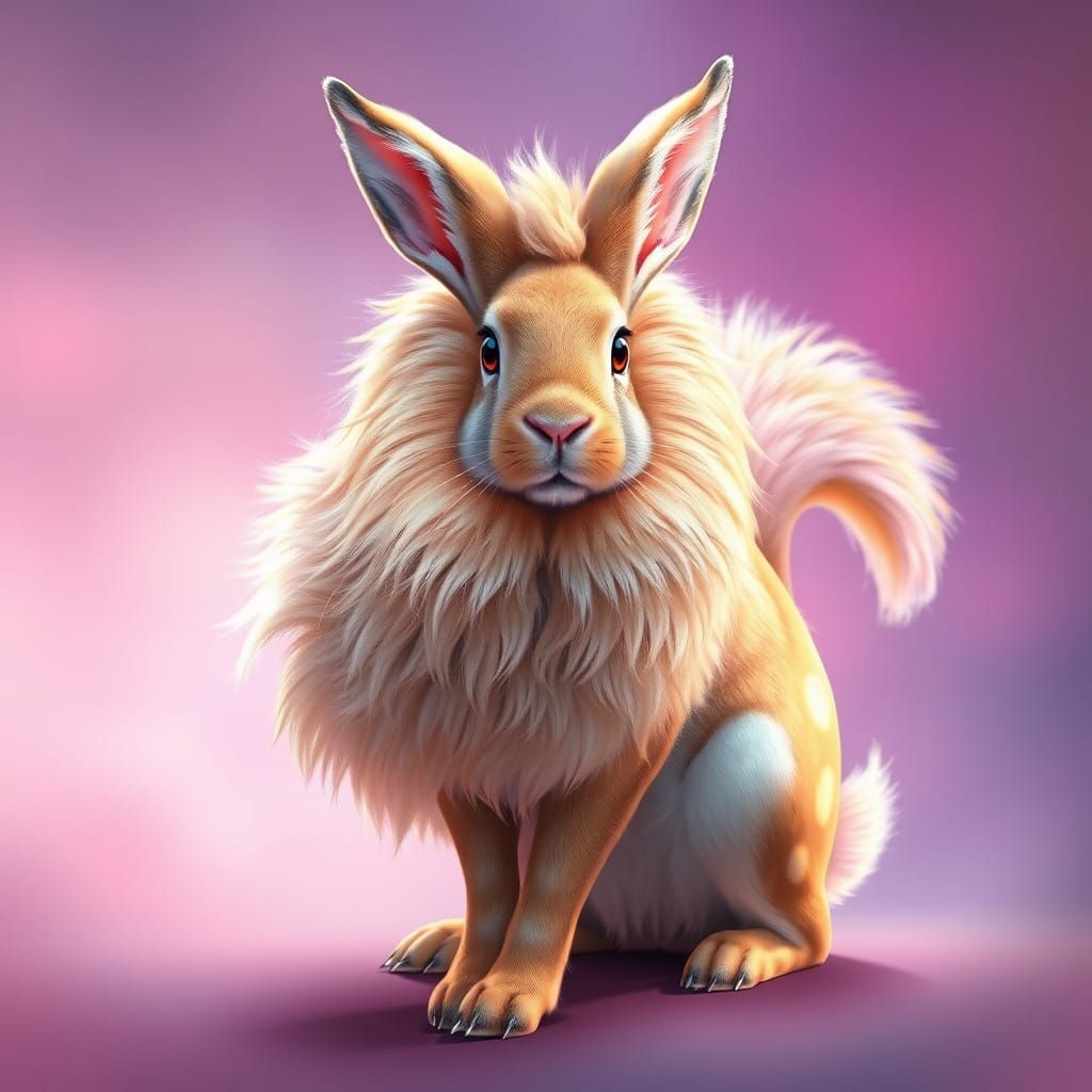 Majestic Hyper-Realistic Hare with Golden Mane in Ethereal G...