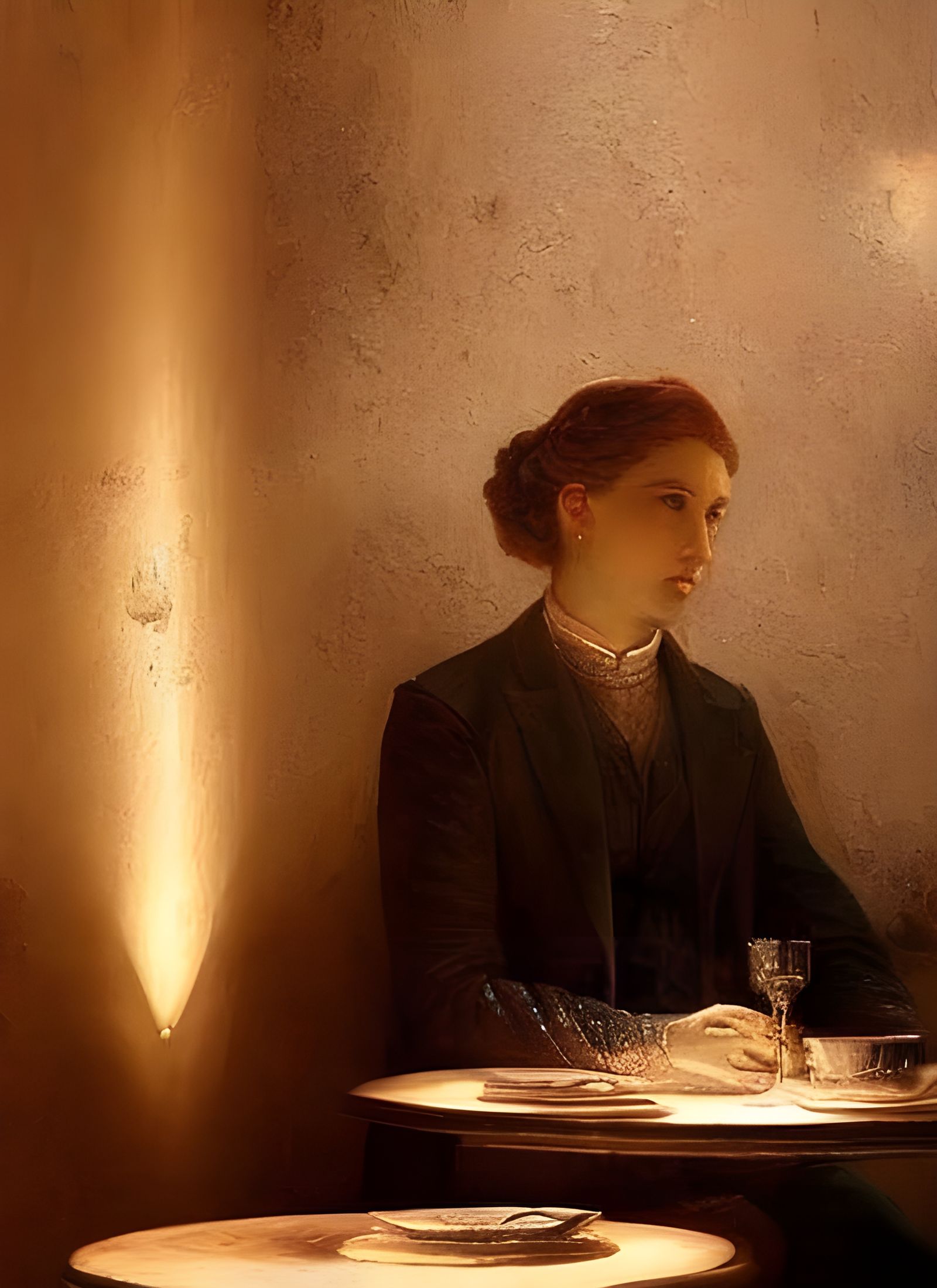 Beautiful Woman in Cafe: Photorealistic Digital Portrait