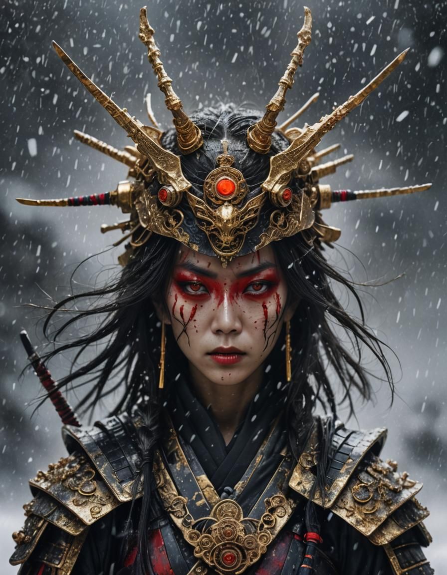Female Samurai Witch in Post-Apocalyptic Snowstorm