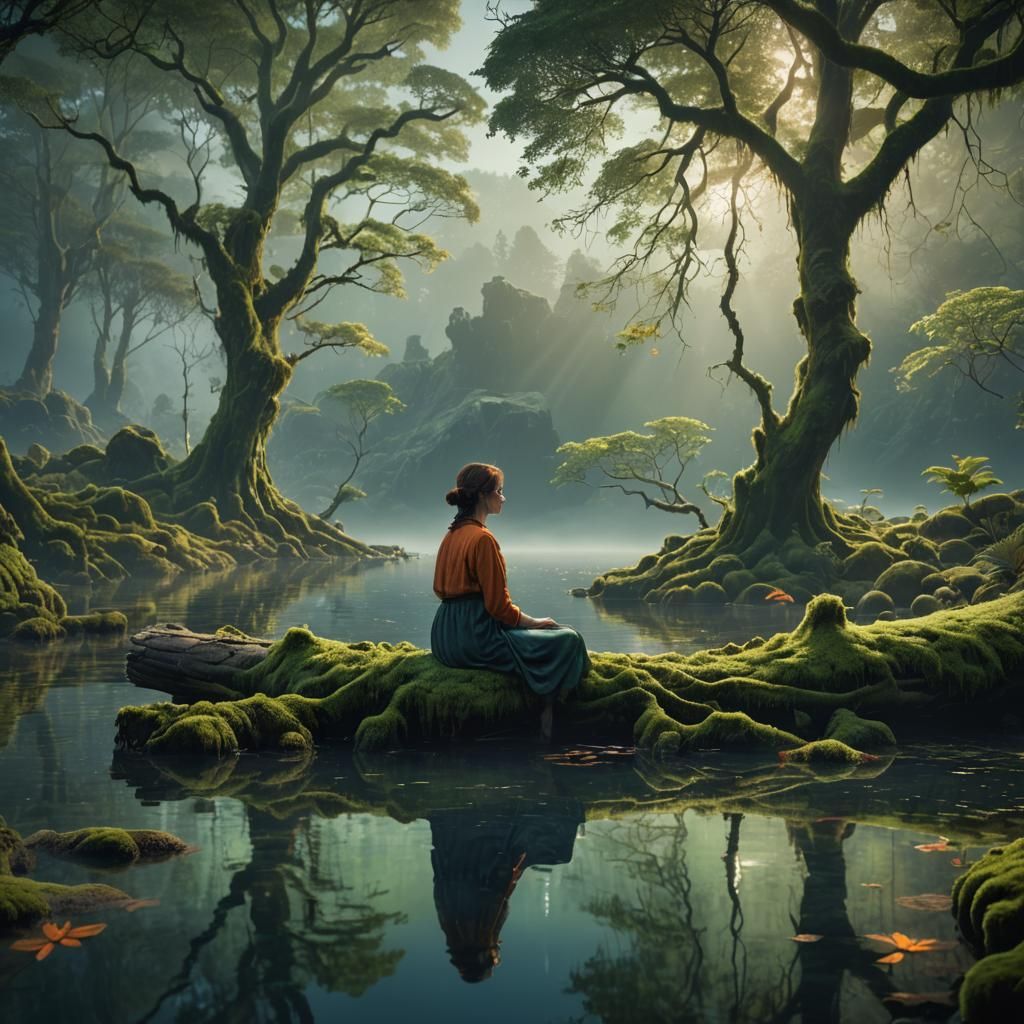 Mossy Log Serenity: A Detailed Matte Painting