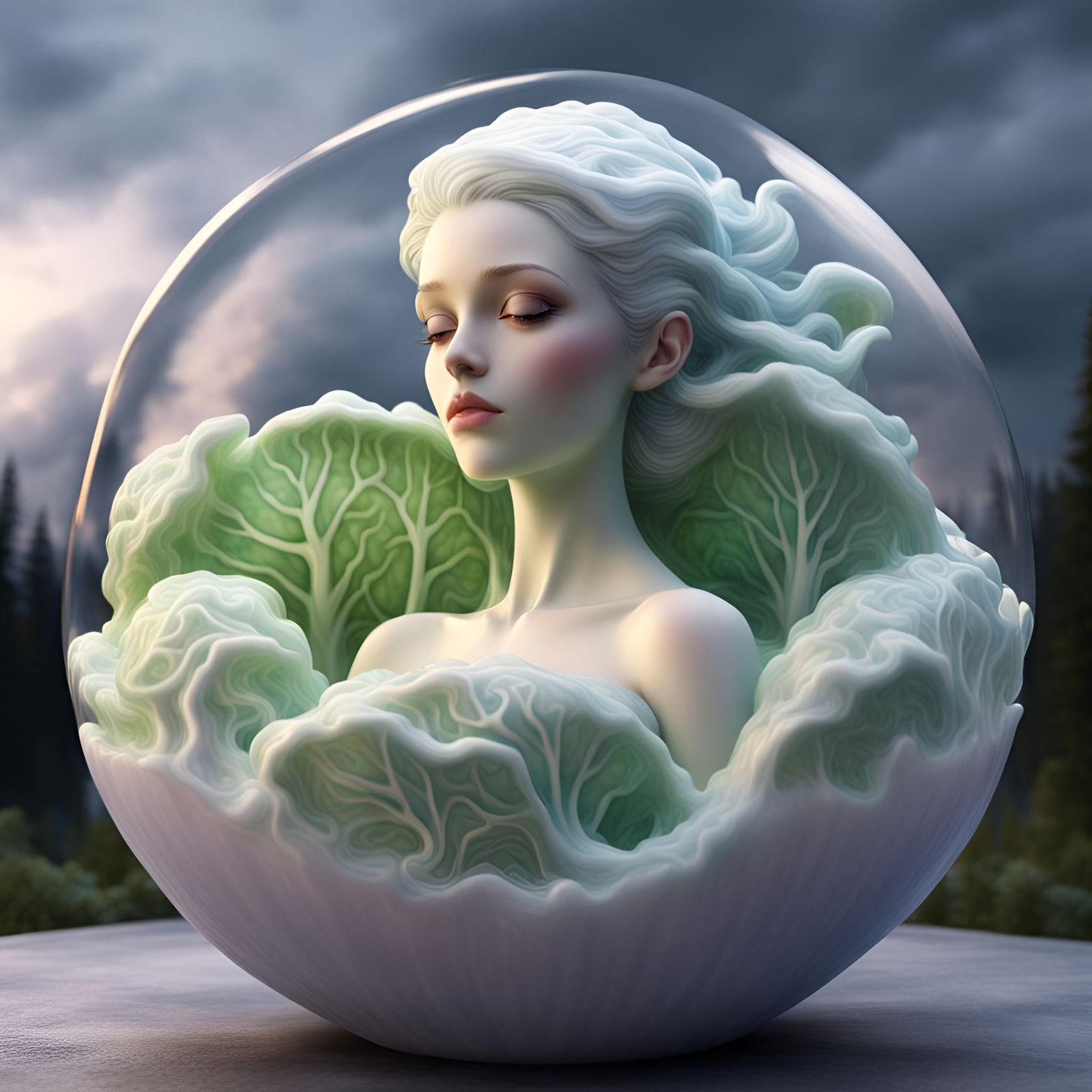 Enchanted Cabbage Maiden in a Blown Glass Style