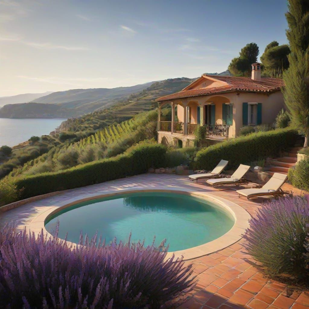 Mediterranean Villa Among Vineyards in Photorealistic Style