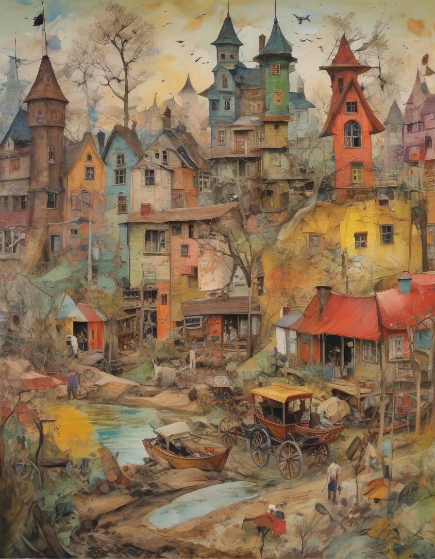 Vibrant Folk Art Collage in Pop Surrealism Style