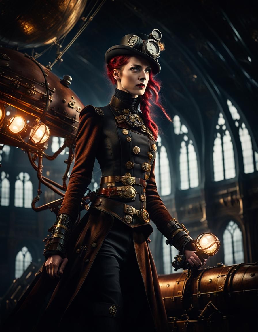 Gothic Steampunk Woman in Aerial Combat