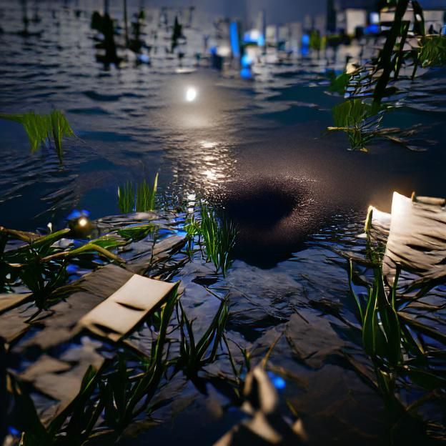 Nokken Emerges from Lake at Night