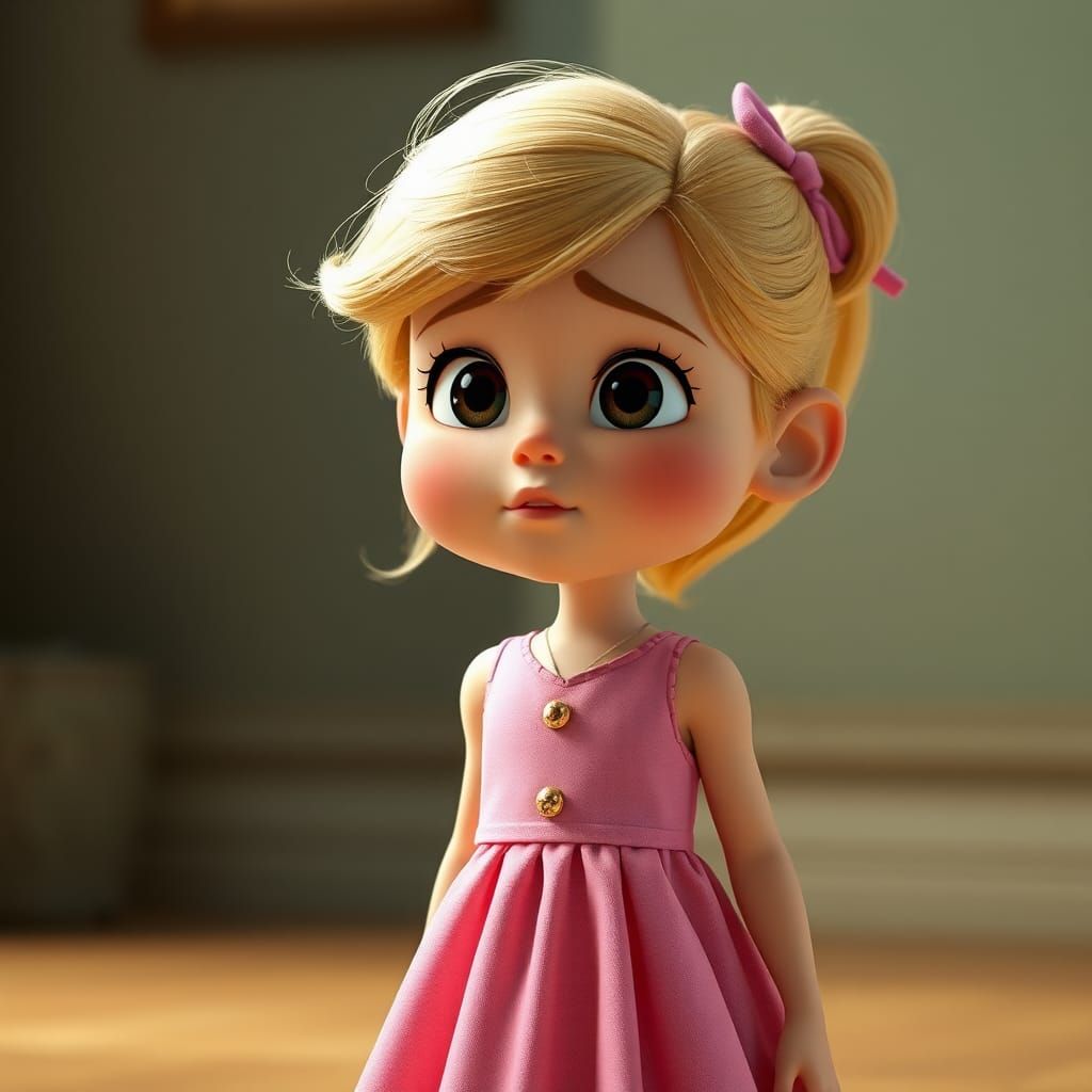 Pixar Girl with Five Emotions in 3D Cartoon Style