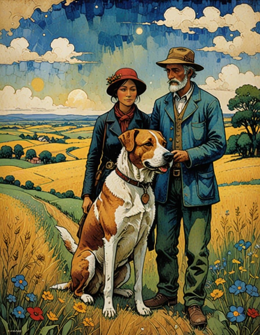 Free-Spirited Wanderer in a Vibrant Countryside Landscape