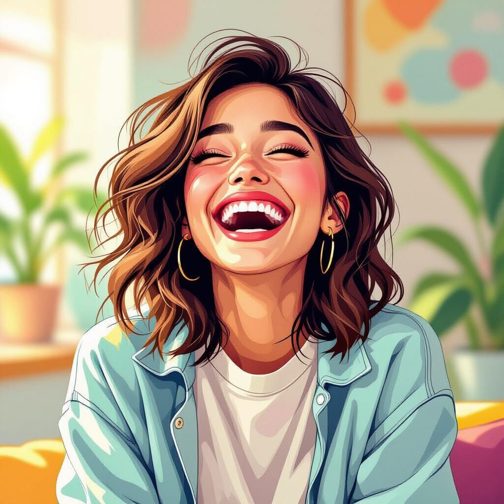 Person Laughing in Vibrant Colorful Art Style