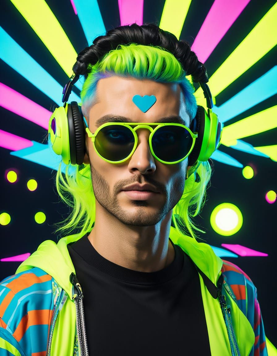 Neon Rave Portrait of a Pansexual Man