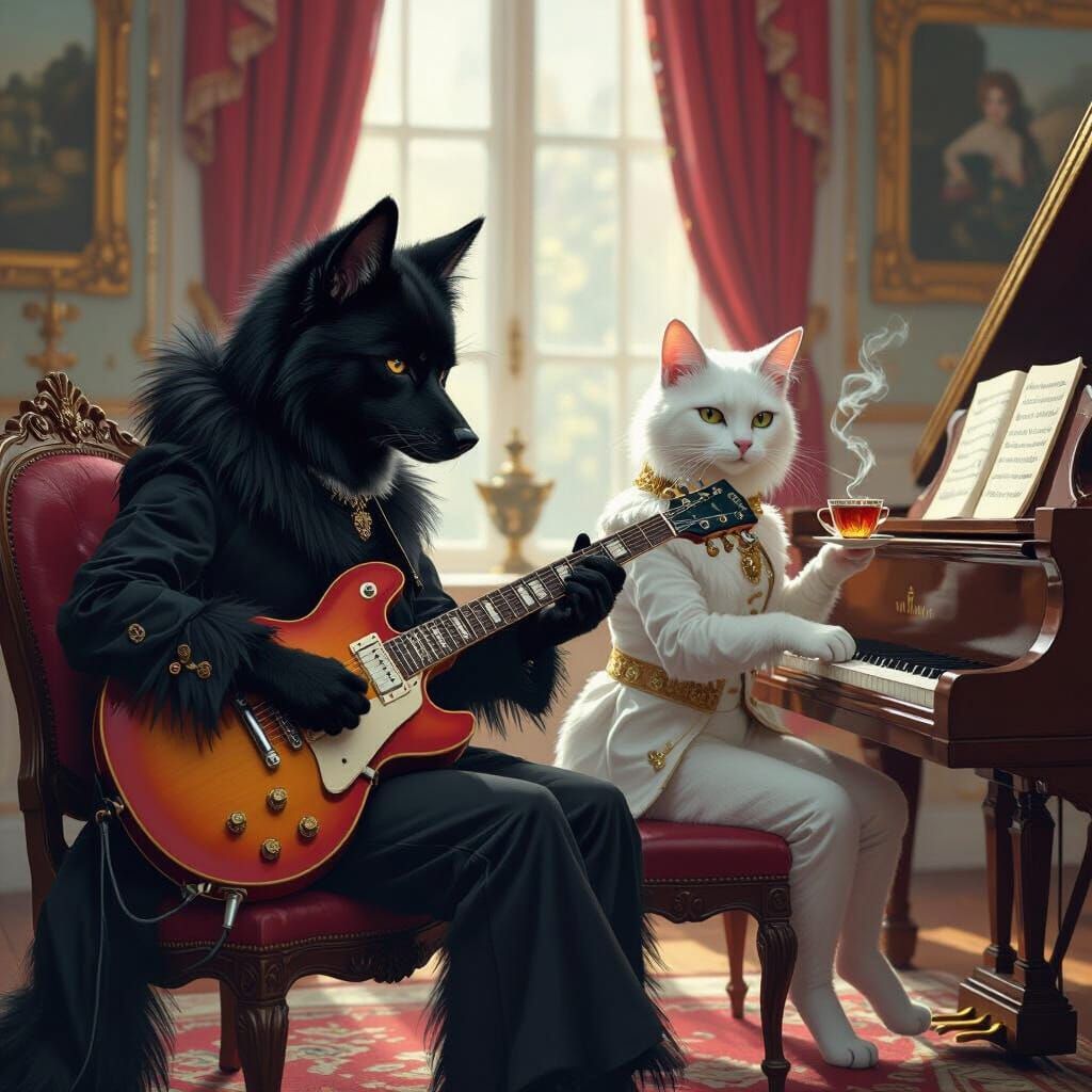 Punk Dog Guitarist & Aristocratic Cat Pianist in Victorian R...