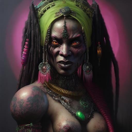 Grotesque Oriental Figure in Oil Painting Style