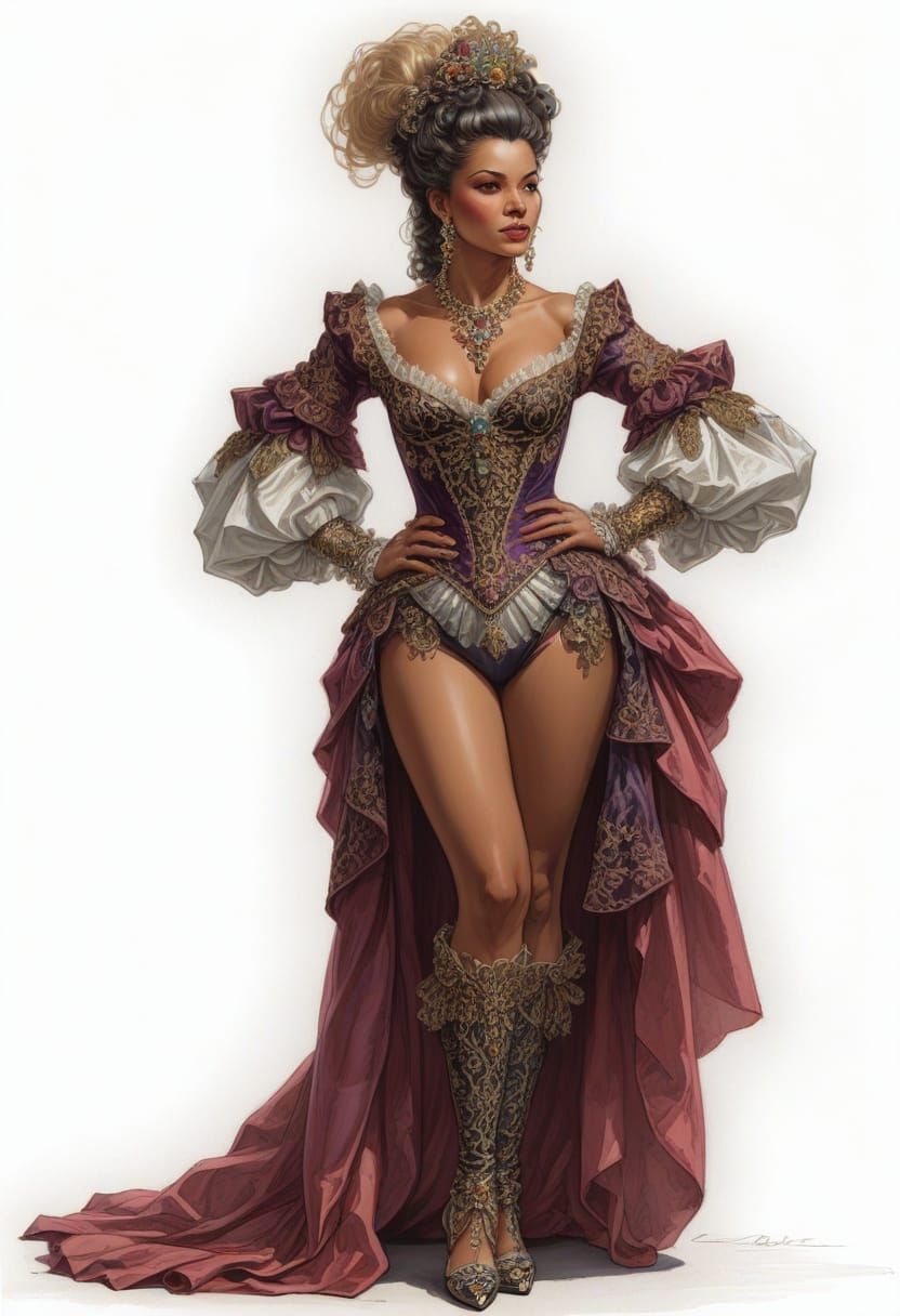 17th Century French Courtier in Detailed Ballroom Dress