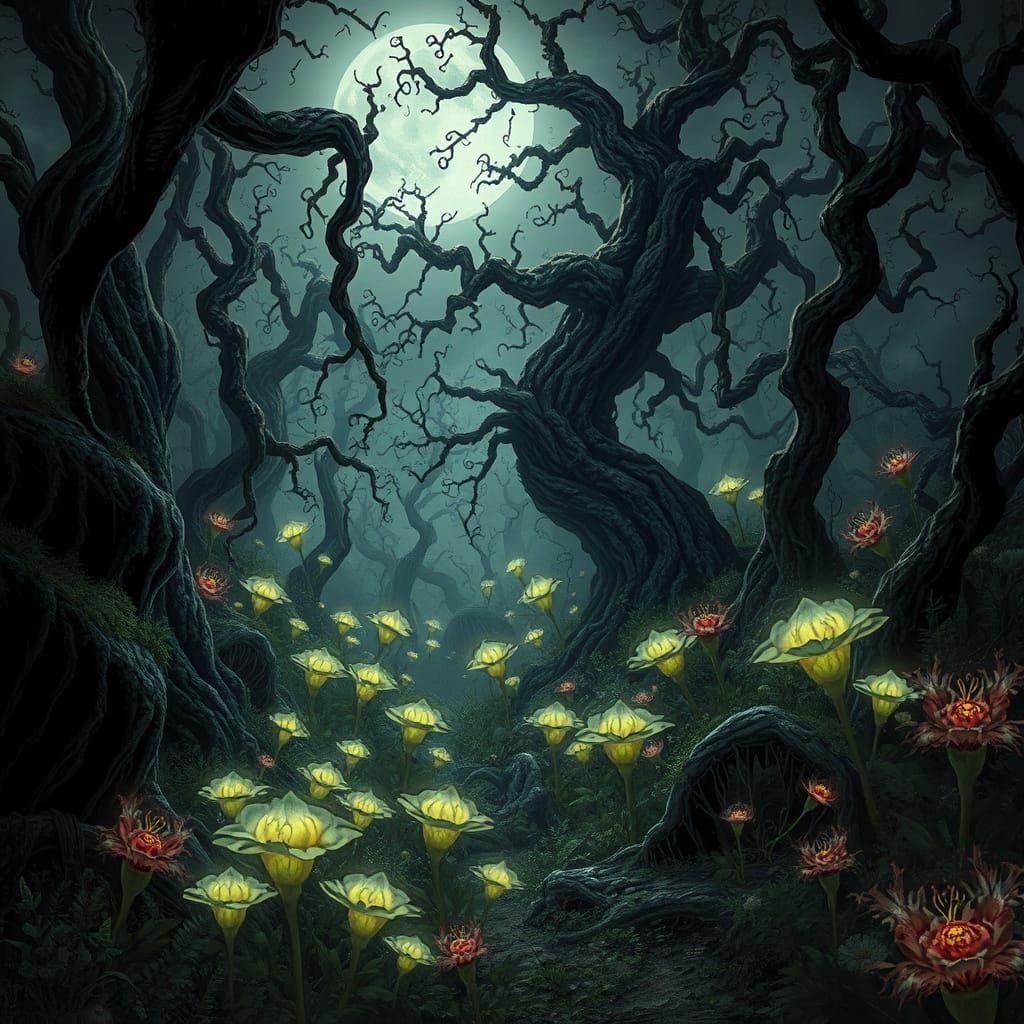 Ethereal Bioluminescent Garden in Mystical Style