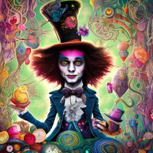 Psychedelic Mad Hatter Yarn Art Illustration