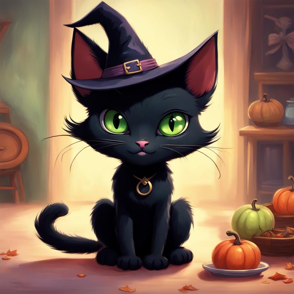 Adorable Witchy Black Cat Concept Art