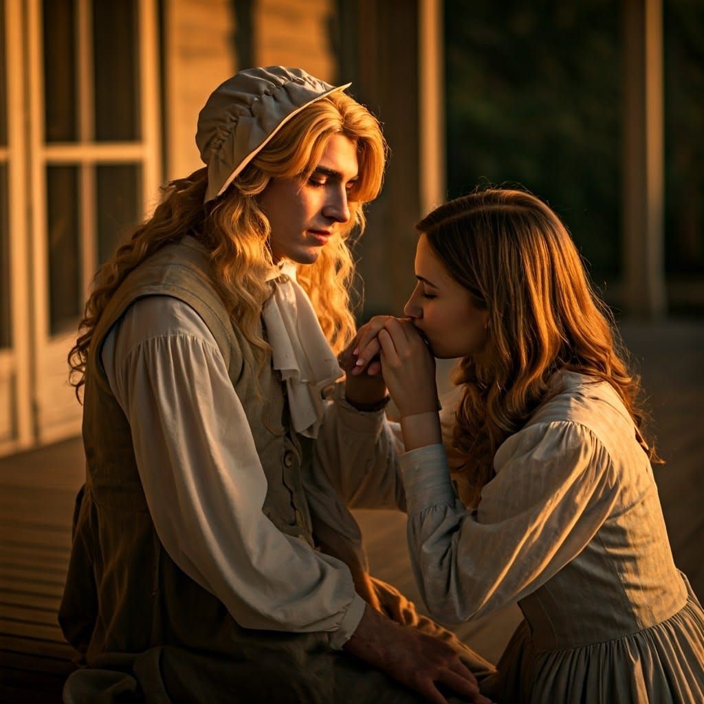 Romantic Scene with Young Crossdressing Man and Gentle Lover