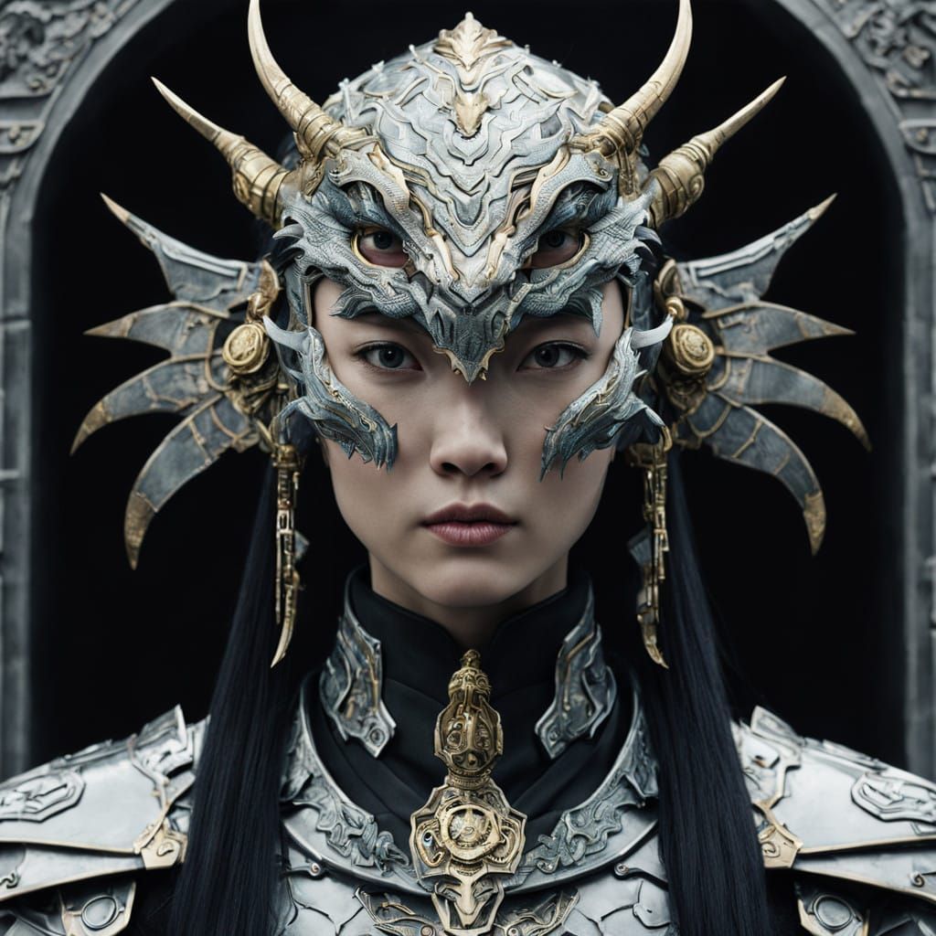 Cyberpunk Dragon Maiden in Futuristic Armor