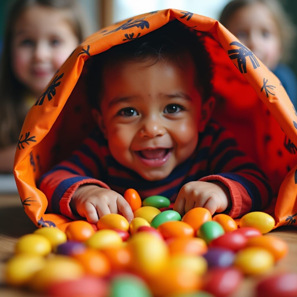 Halloween Candy Delight: Children's Anticipation Captured
