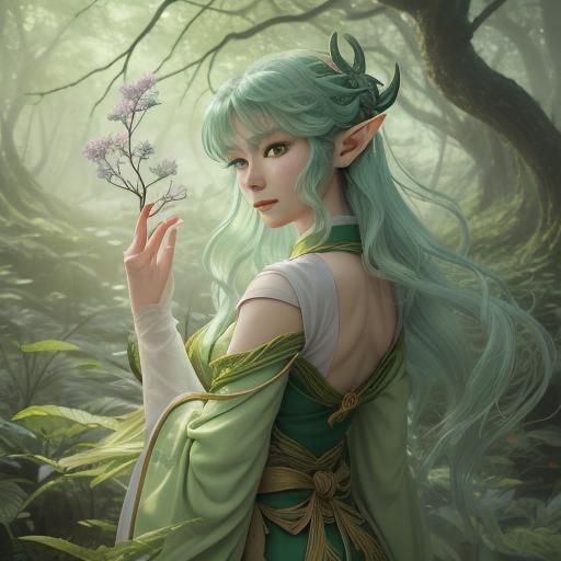 Anime Elf Shaman in Forest, Inspired by Sailor Moon