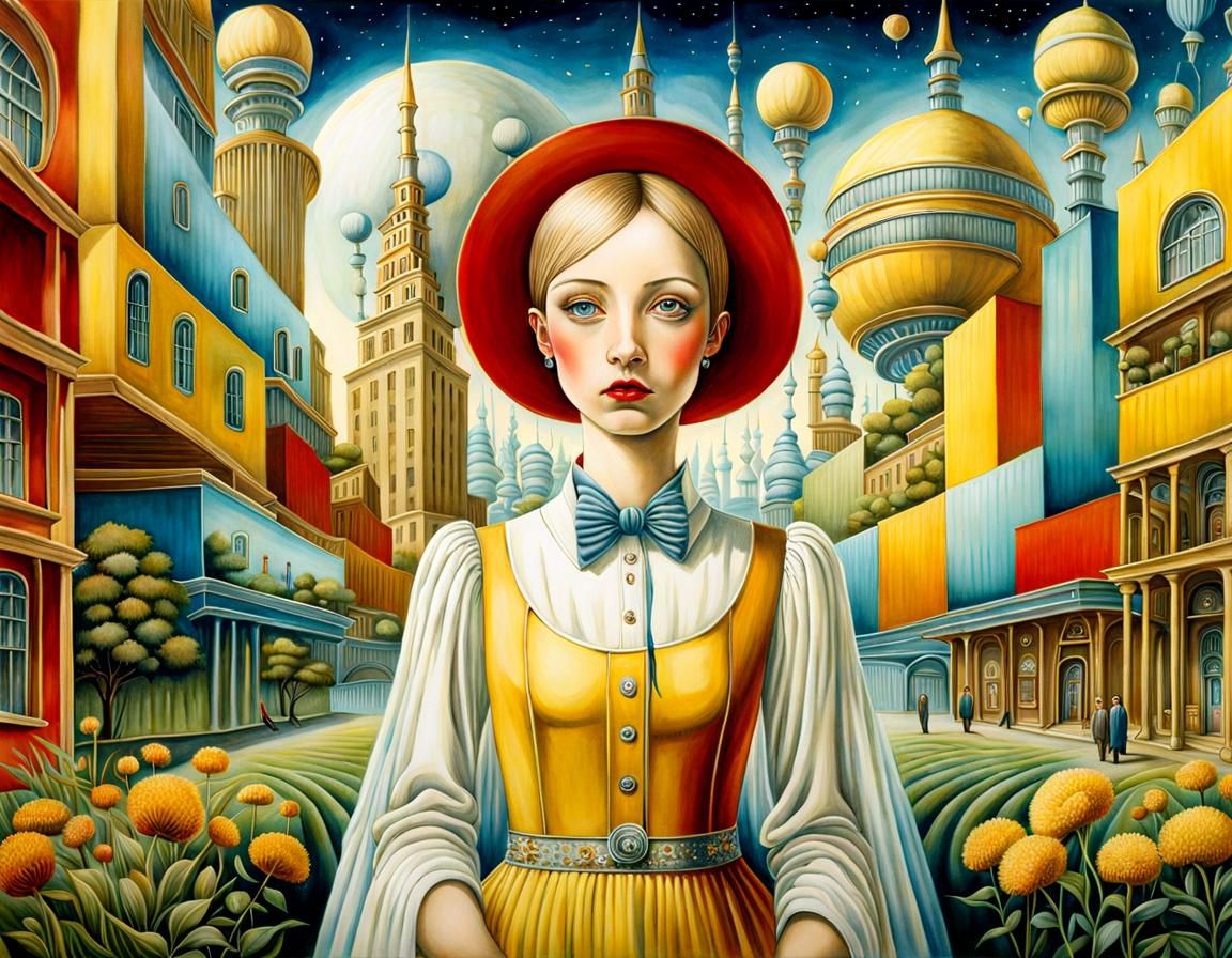 Utopian City in Pop Surrealist Watercolor