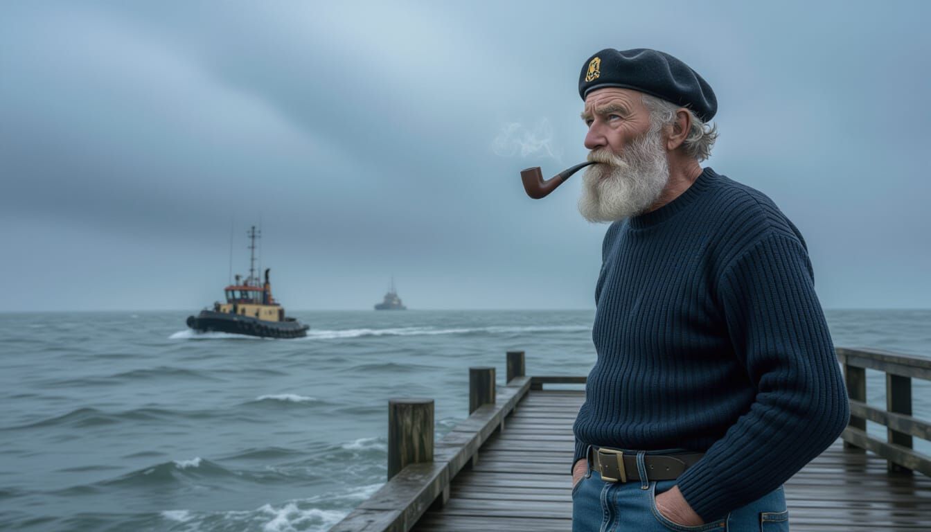 Old Sailor Gazing at Sea in Trending ArtStation Style