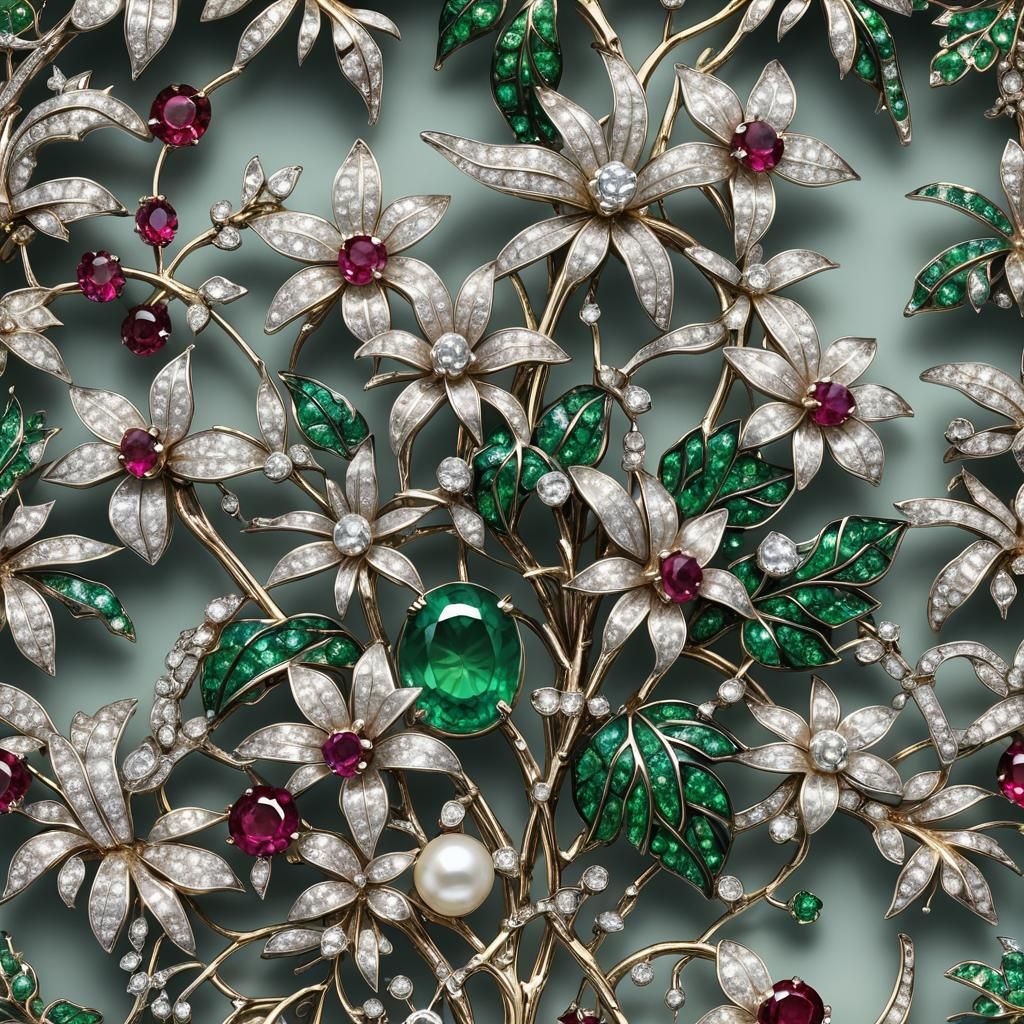 Ornate Antique Brooch with Diamond and Emerald Details