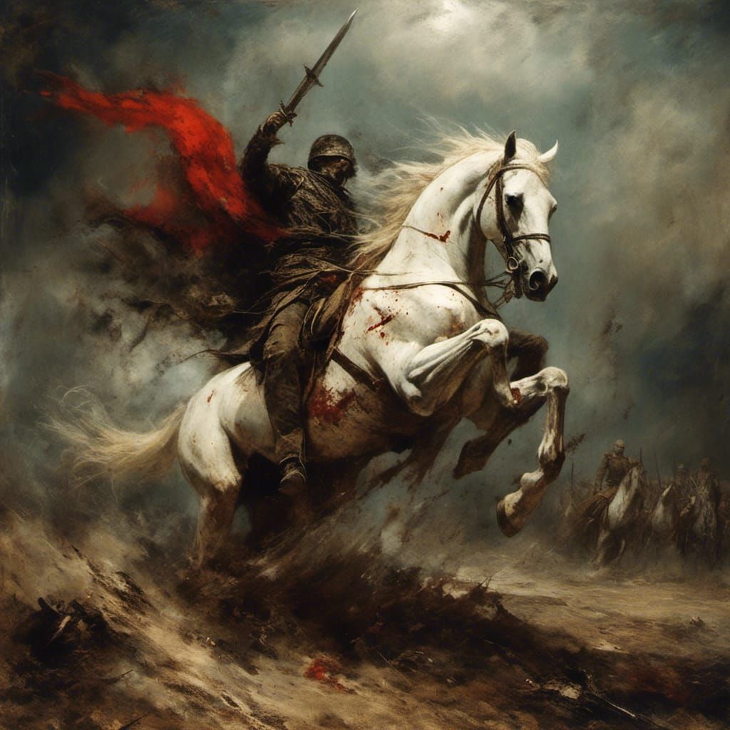 White Horse Ascends Over Dark Battlefield