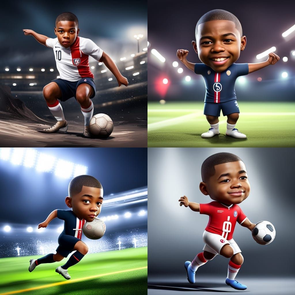 Baby Mbappé Plays Football: Detailed Digital Art