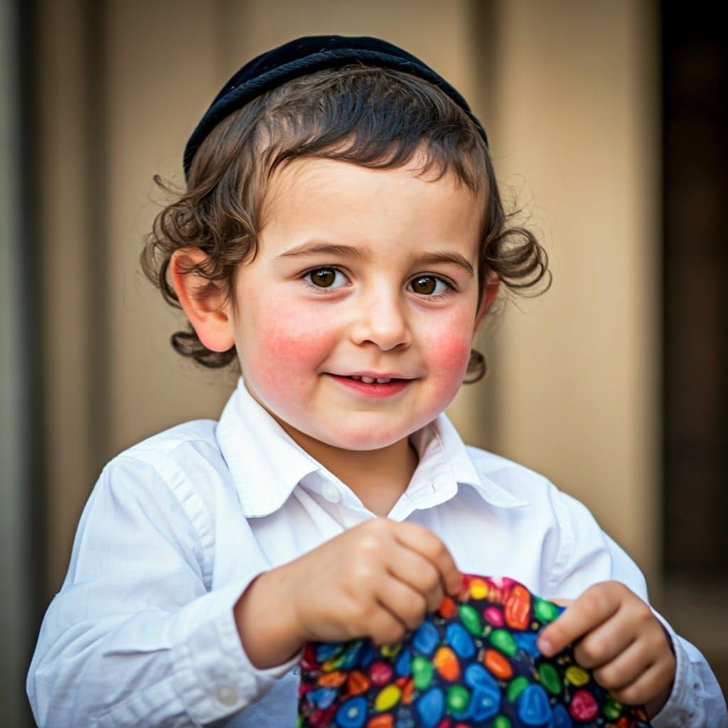 Boy with Kippah Admires Shabbat Treats
