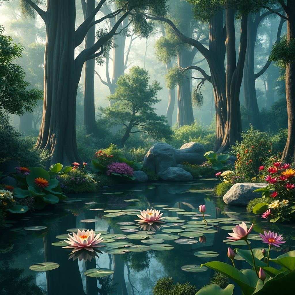 Fantasy Forest Oasis in a Detailed Matte Painting Style