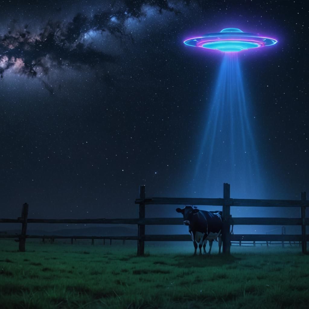 UFO Abduction: A Neon-Lit Sci-Fi Scene