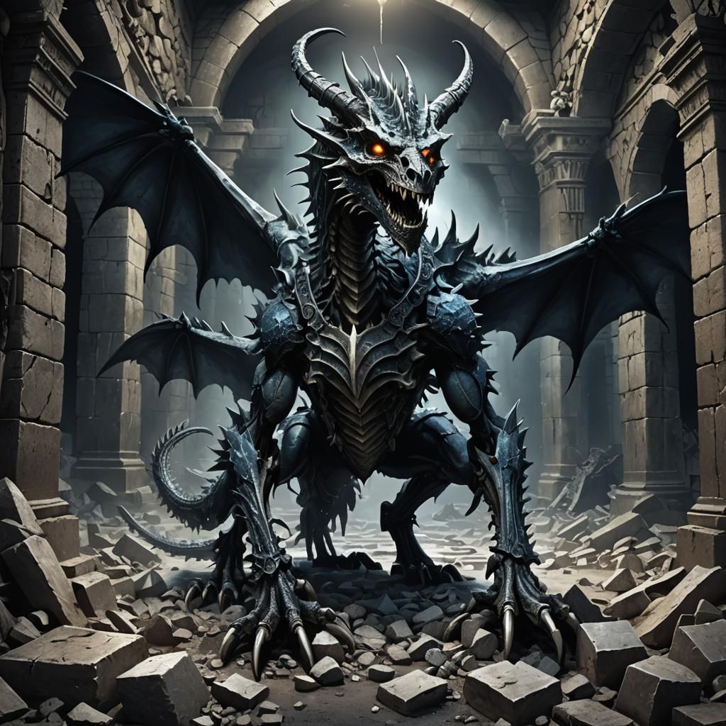 Undead Skeletal Dragon in Crypt: Dark Fantasy Art