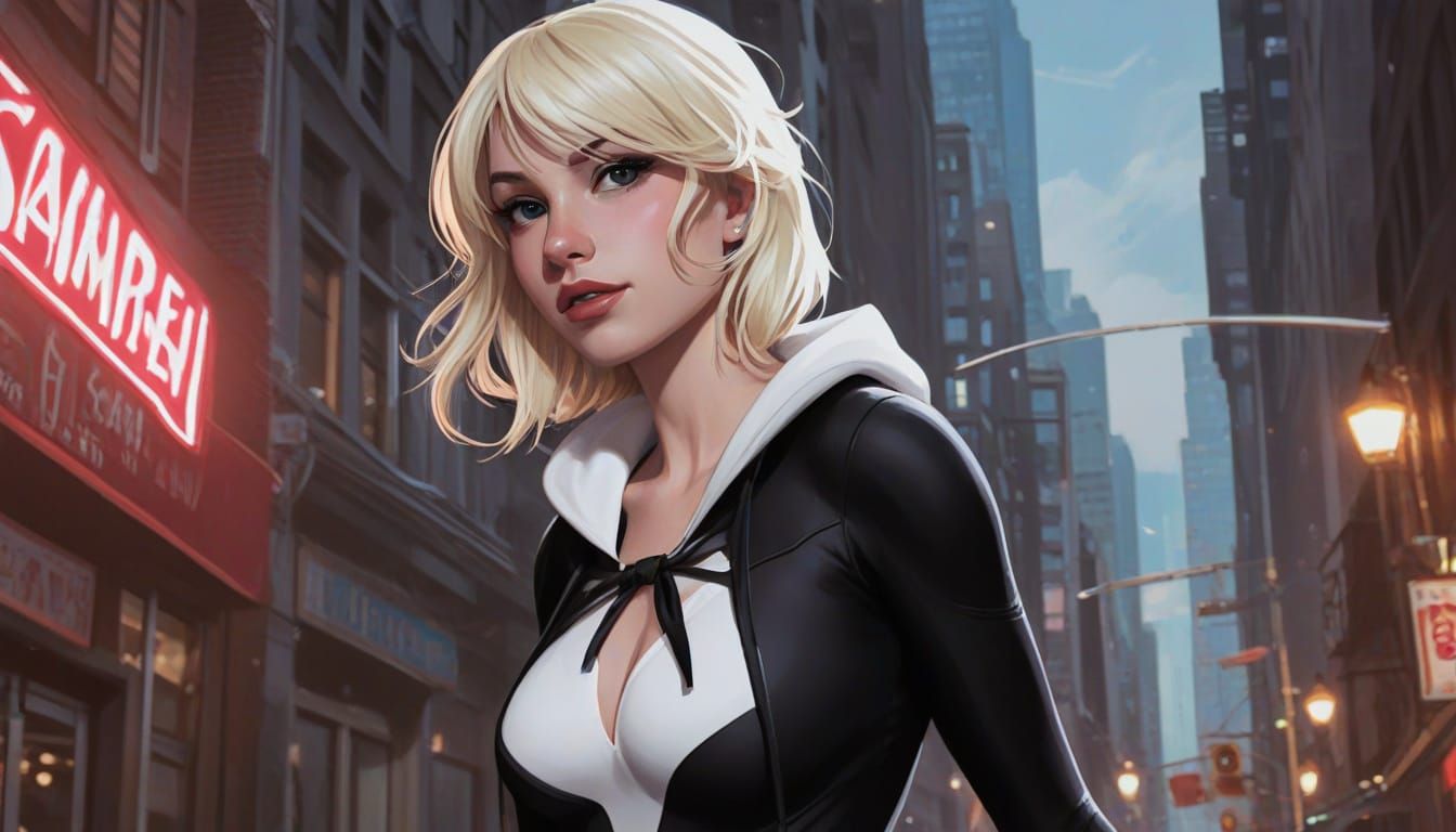 Sassy SpiderGwen in Marvel Comics Style Action Scene