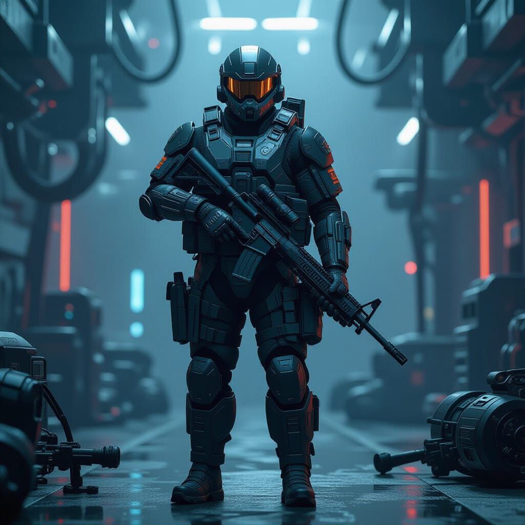 Futuristic Soldier with Military Gear in 3D Anime Style