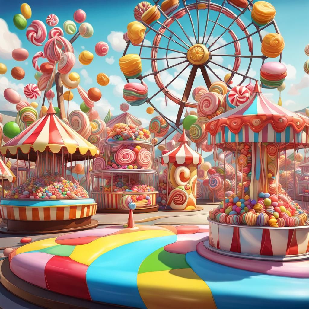 Candy Fairground in Hyperrealistic Digital Illustration