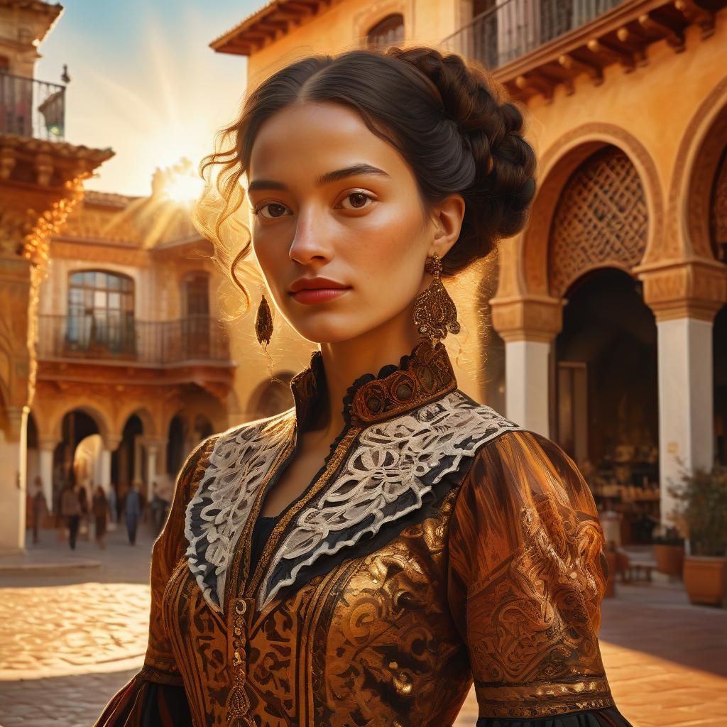 Flamenco Dancer in Spanish Plaza: Digital Painting