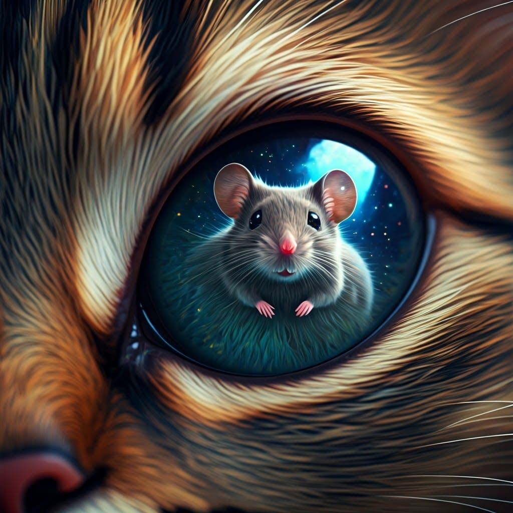 Whimsical Feline Eye Portal in Fantastical Space