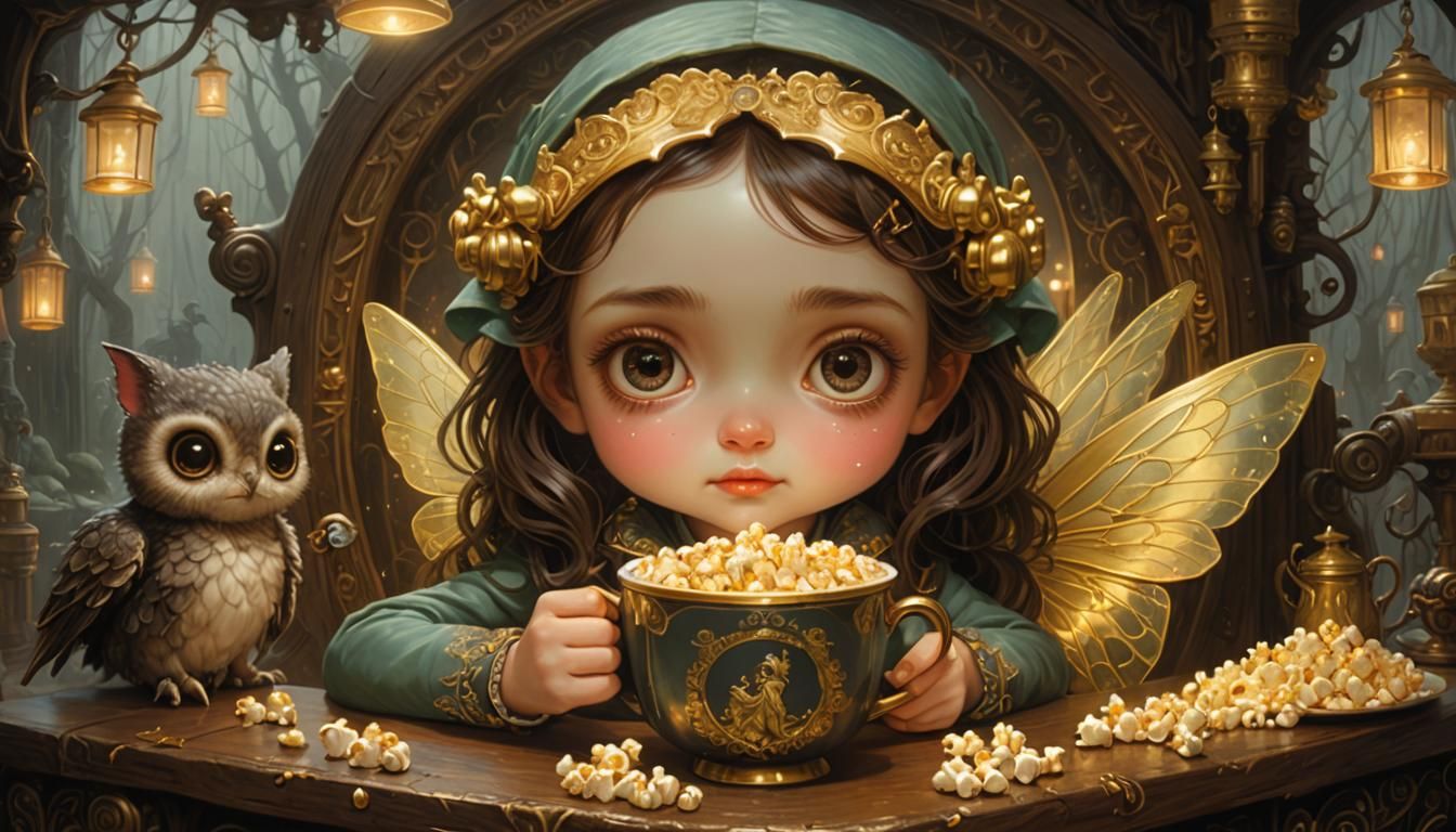 Cozy Fairy Refuge with Mecha Wings and Popcorn