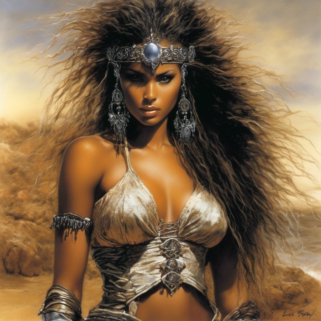 Beautiful African American Woman on Beach in Fantasy Style