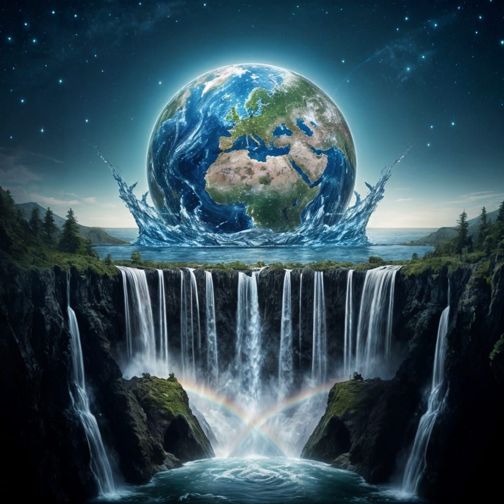 Earth Globe Creates Rainbow Waterfalls