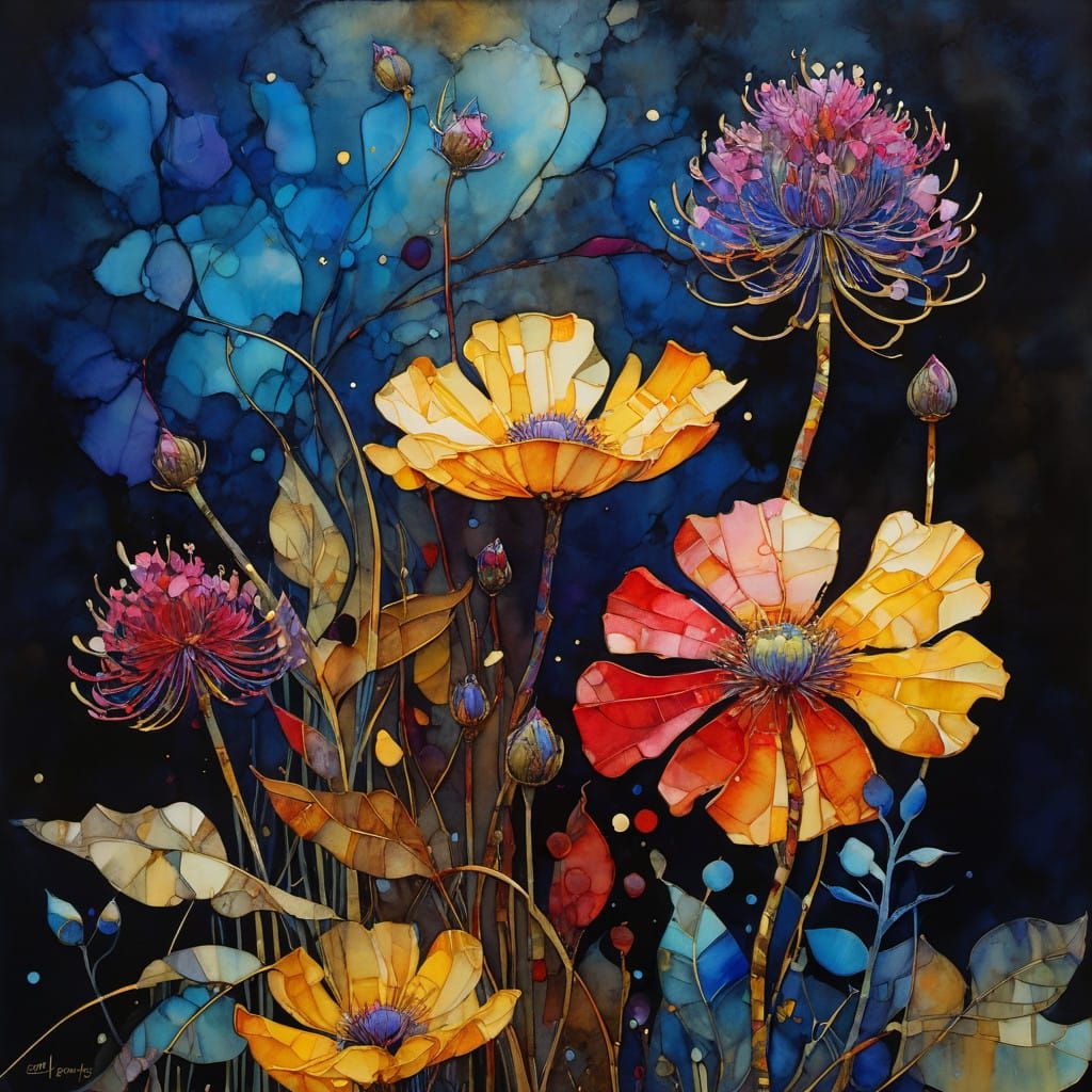 Vibrant Wildflower Abstract in Earthy Palette
