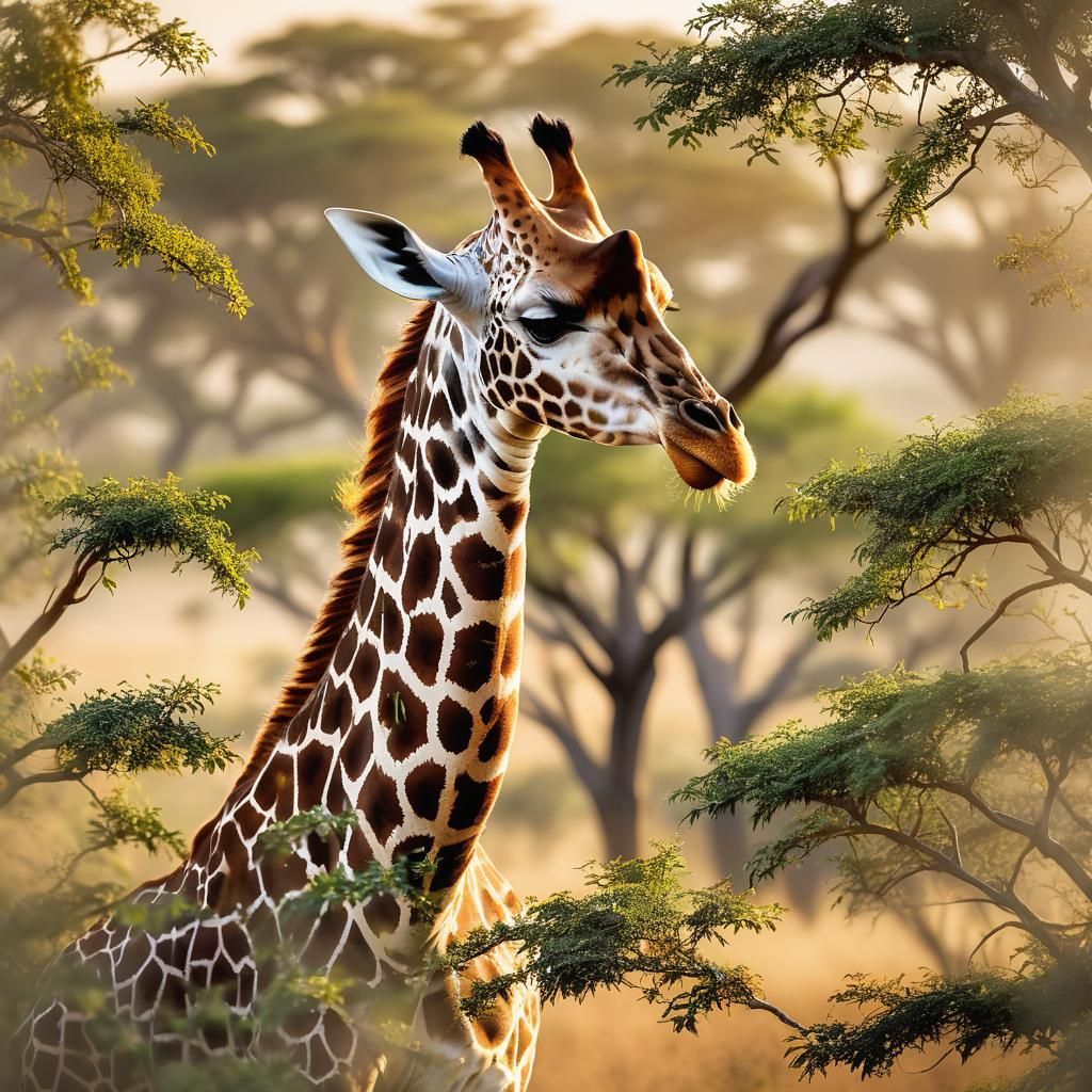 Golden Hour Acacia Tree Scene in National Geographic Style