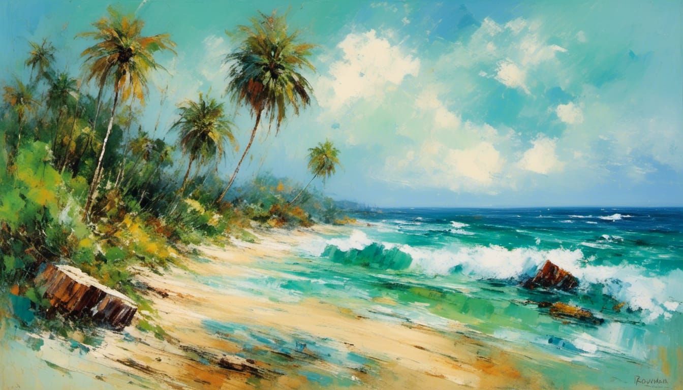 Impressionist Beach Scene with Smiling Figure