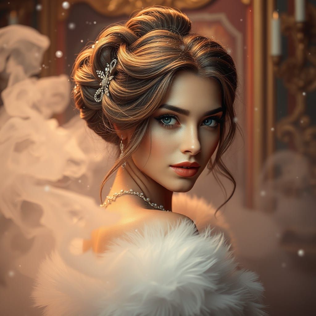 Ethereal Snow Maiden in Lavish Baroque Setting