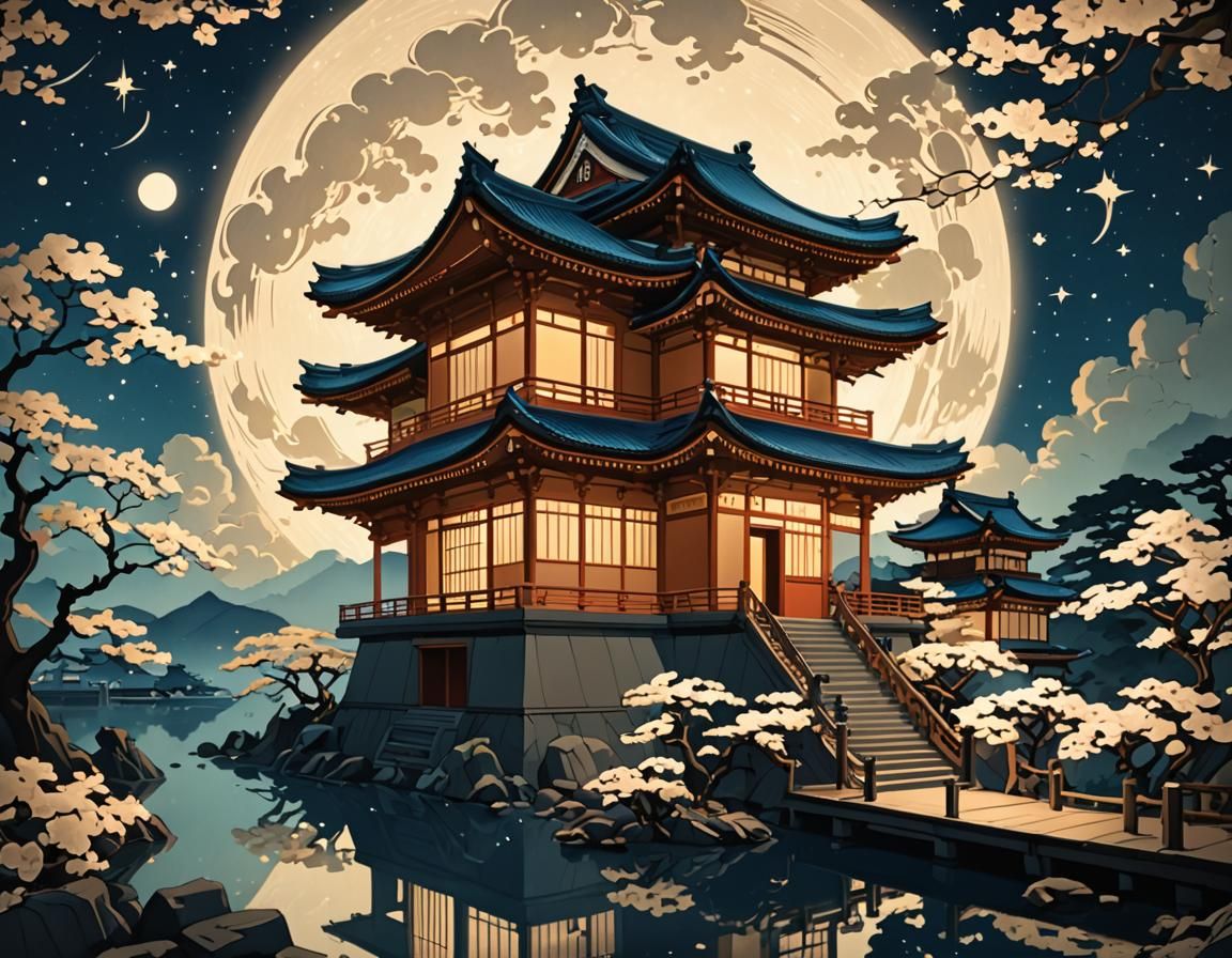 Angelic Good Night Wish in Ukiyo-e Style