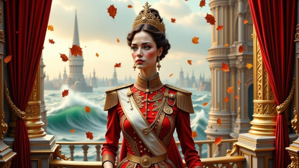 Ornate Military Mannequin in Autumn Landscape