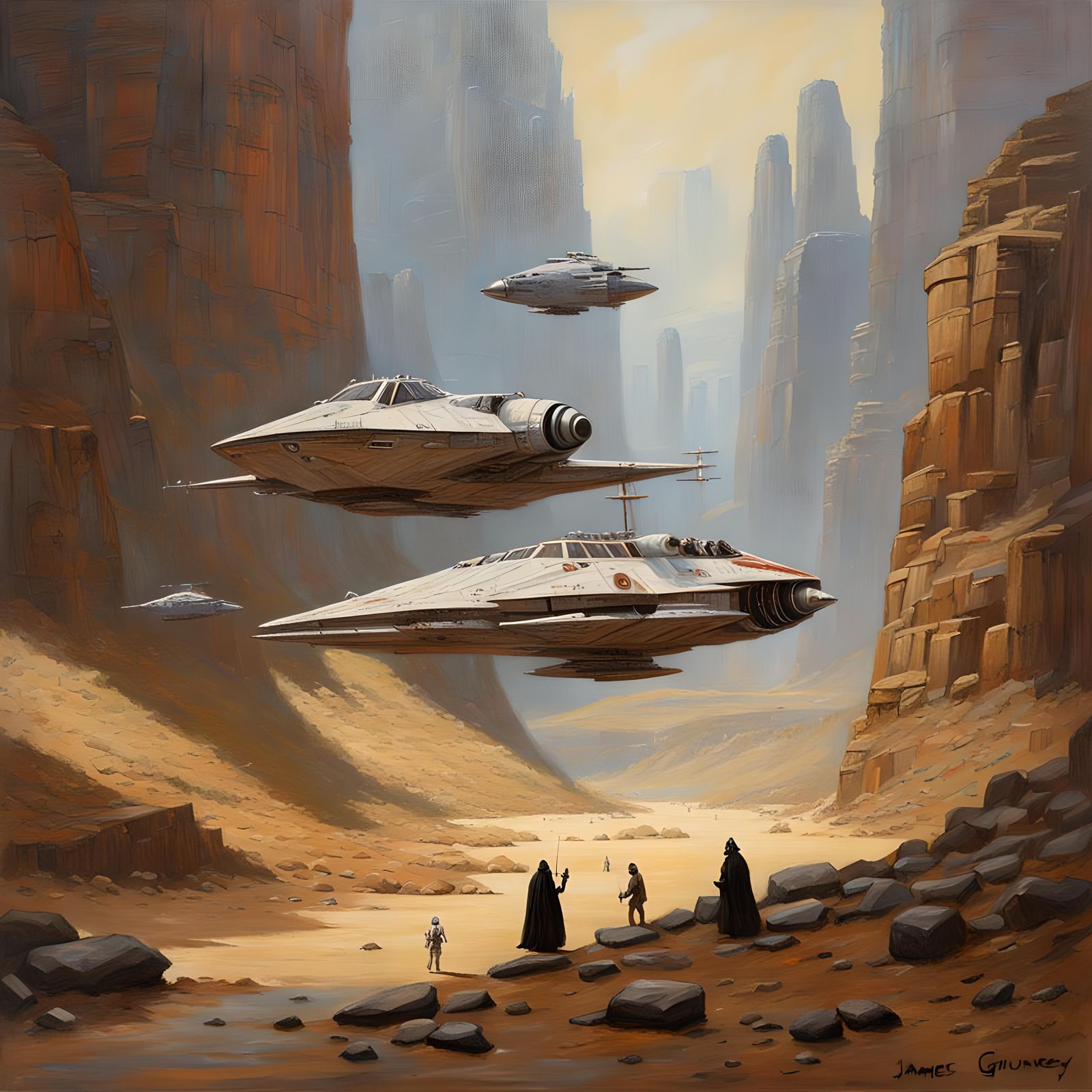 Surreal Star Wars Scene in Traditional Oil Painting