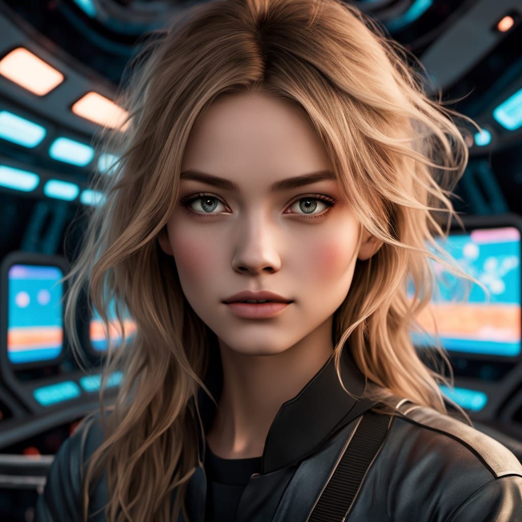 Starship Crew Gaze at Swirling Galaxy