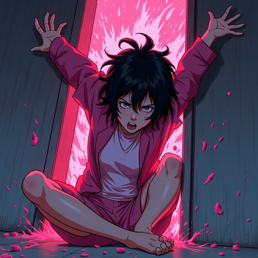 Girl's Futile Escape: Anime-Style Glue Trap Scene